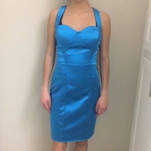 Blue satin bebe dress medium size